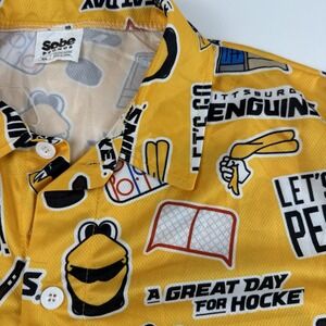 Pittsburgh Penguins NHL Mens XL Yellow All Over Print Button Down Shirt Sobe